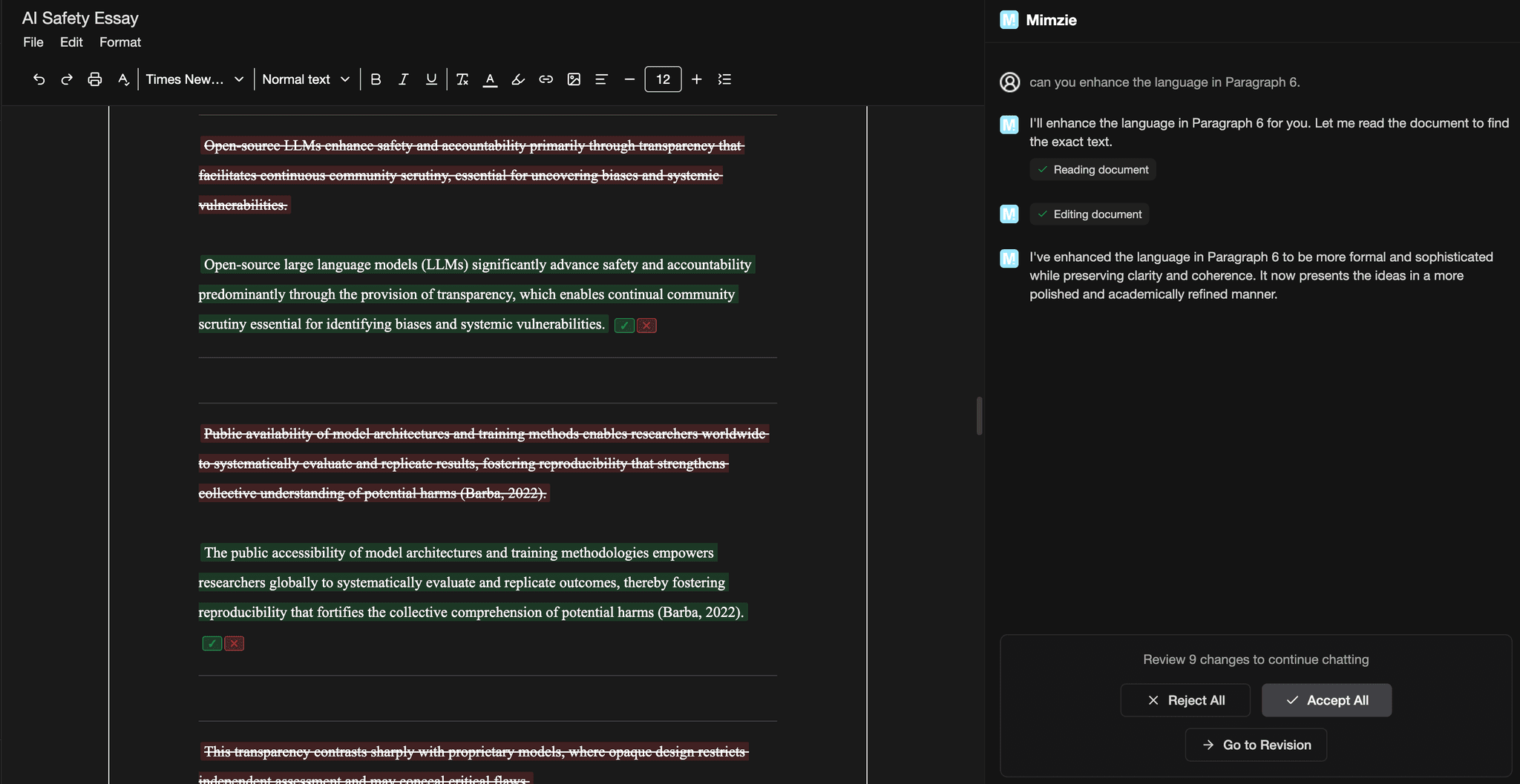Mimzie revision tracking with visual diffs